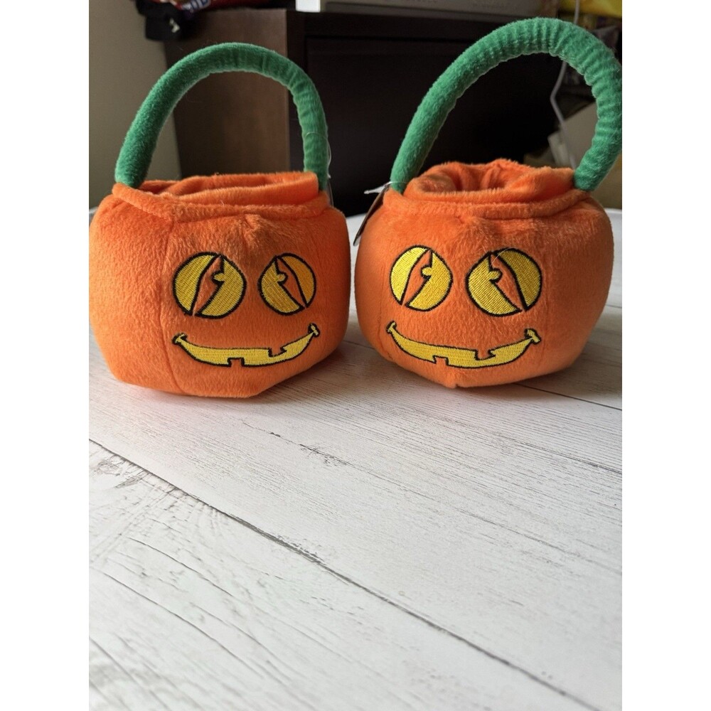 Halloween Mini Pumpkin Plush Candy Tote Bags (2)  – Trick or Treat for Kids